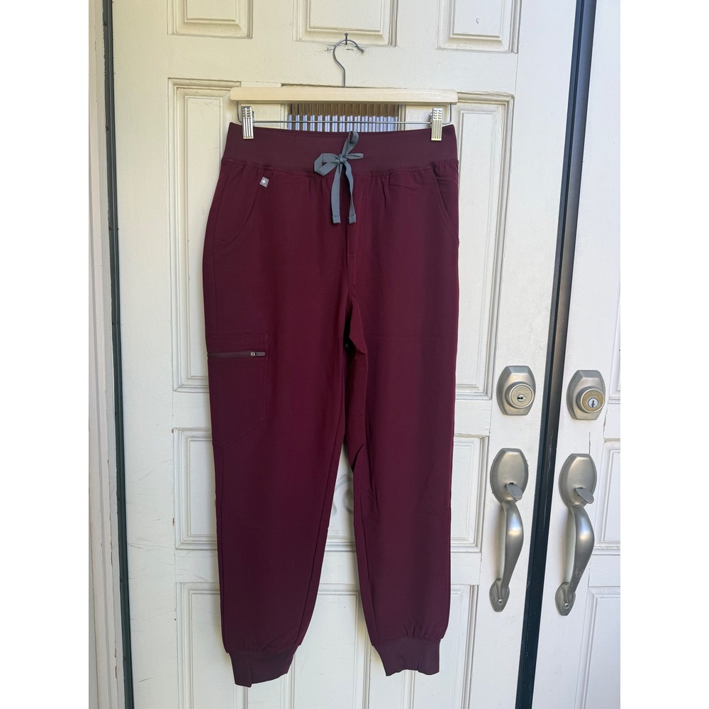 FIGS HW Zamora High Waisted Jogger Scrub Pants Burgundy Size Small Petite NWT